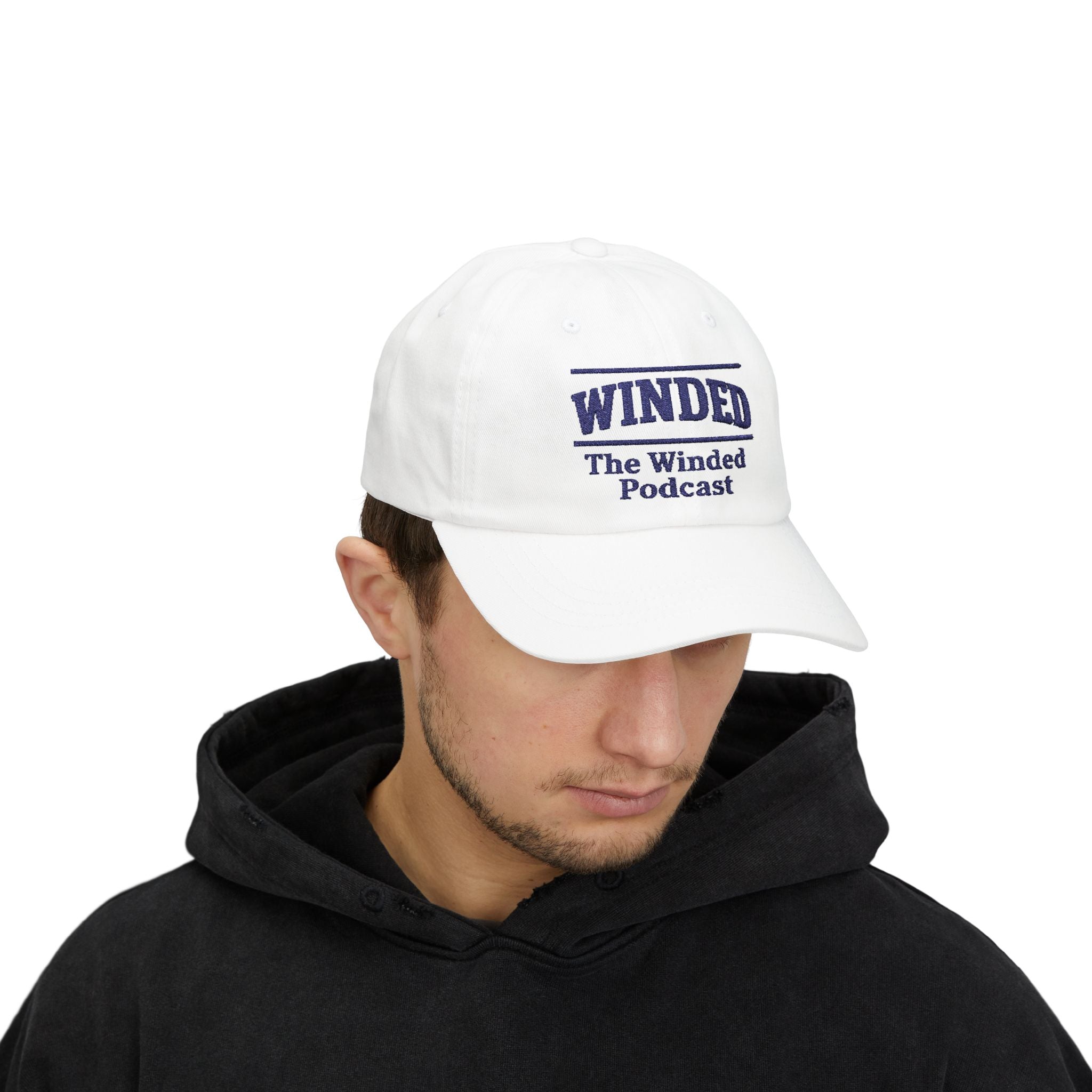 Winded Podcast Dad Cap, Adjustable Hat, Gift for Podcast Lovers, Casual Wear, Summer Accessory, White Cap